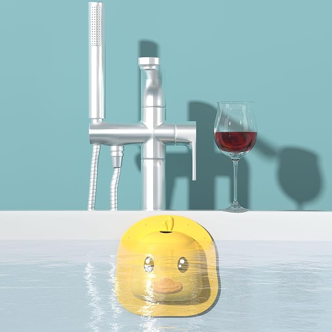 Bathtub Overflow Drain Cover - Silicone Bath Tub Drain Cover, Tub Overflow Drain Stopper with Suction Cups, Duck Overflow Cover Adds Inches of Water for Deeper Bath, Bathroom Spa Relaxing Accessory