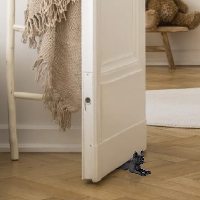 Sumnacon 2 Pcs Cast Iron Cute Cat Door Stops - Heavy Duty Rustic Door Stoppers Avoid Drilling Hole, Vintage Iron Doorstop Wedges on Floor Surface for Home Office Commercial Industrial