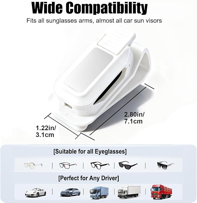 Dsycar 2 Pack Sunglasses Holder for Car, One-Handed-Operation Visor Sunglass Holder Clip, Easy Access Storage for Driving, Universal Fits Eyeglasses Clip Compatible with All Glasses (White)
