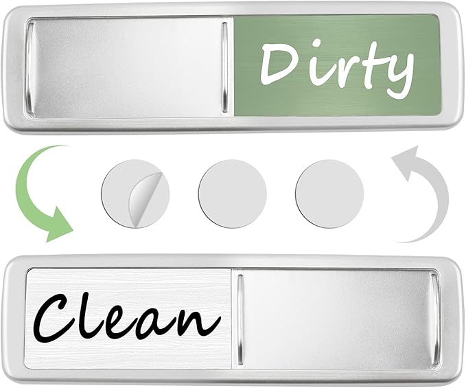 Dishwasher Magnet Clean Dirty Sign, Slide Strong Clean and Dirty Magnet Indicator for Dishwasher, Non-Scratch, Easy to Read, Self-Adhesive Stickers for Non-Magnetic Dishwasher（Green White）