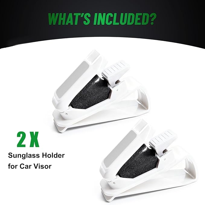 Dsycar 2 Pack Sunglasses Holder for Car, One-Handed-Operation Visor Sunglass Holder Clip, Easy Access Storage for Driving, Universal Fits Eyeglasses Clip Compatible with All Glasses (White)