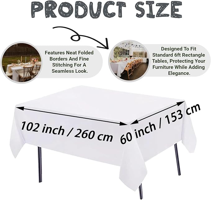 6 Pack White Tablecloth Rectangle Table Cloths for 6 Foot Rectangle Tables 60 X 102 Inch Table Covers Washable Polyester Tablecloth for Weddings, Parties, Banquet, and Daily Use