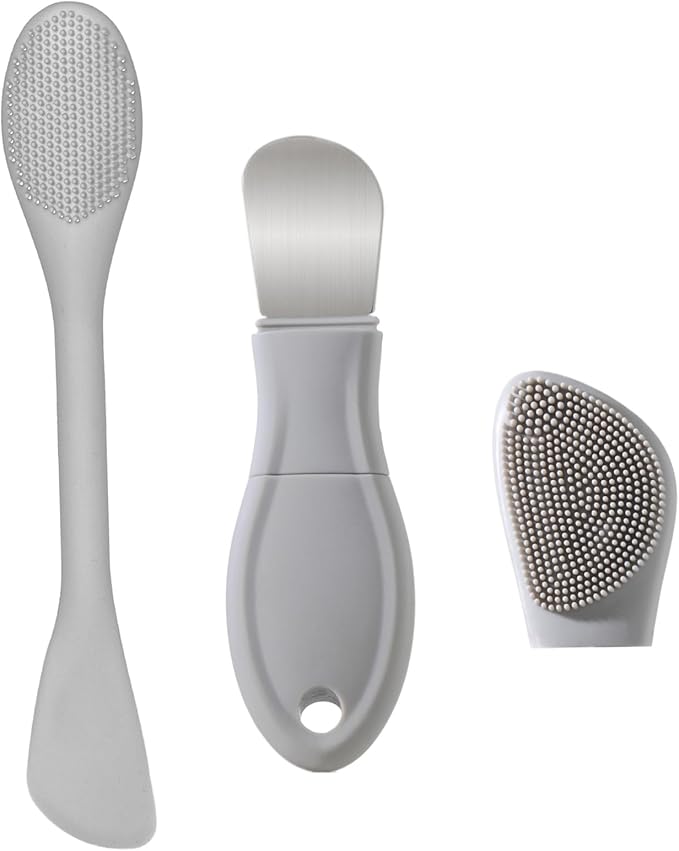 Blackhead Remover Tools, 2 in 1 Face Scrubber Black Head Remover for Face Nose, Silicone Face Mask Applicator Pore Cleaner Spatula Brush for Daily Skin Care, Deep Clean Master for Women Men (Gray)