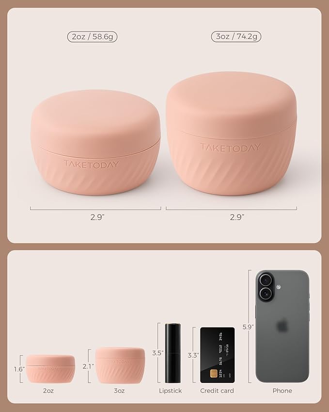 TakeToday Travel Containers for Toiletries, Leak-proof, TSA Approved, Refillable Silicone Cream Jars with Lid Travel Size Essential for Cosmetic toiletry Cream, 2oz, 4 Pack (Apricot)