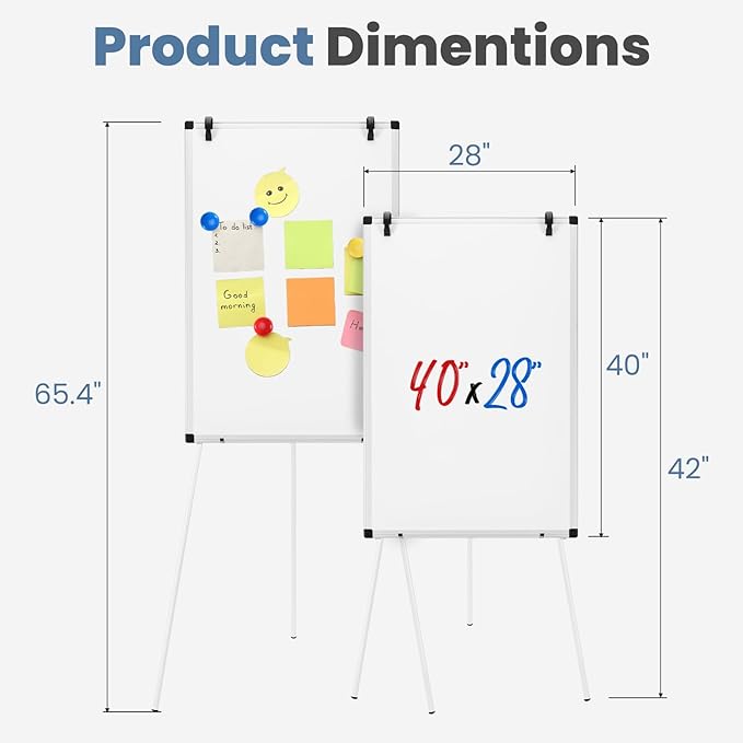 DUMOS Whiteboard Easel 40 x 28 Inches, Magnetic White Board Dry Erase, Porbable Boards Height Adjustable, Dry Erase Board with Stand for School, Office and Home, Silver Aluminium Frame, White