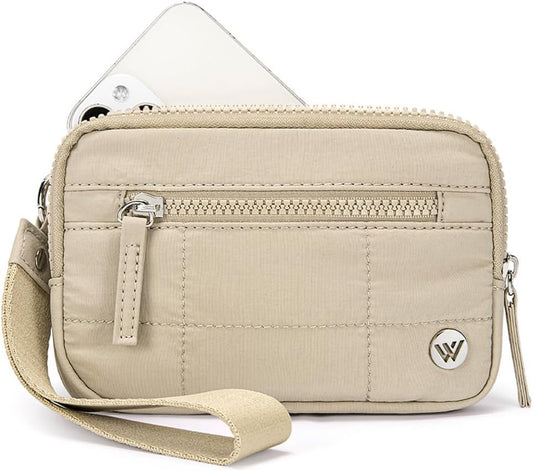 WESTBRONCO Wristlet Wallets for Women Nylon Quilted RFID Wallet with 3 Zipper Purse for Travel