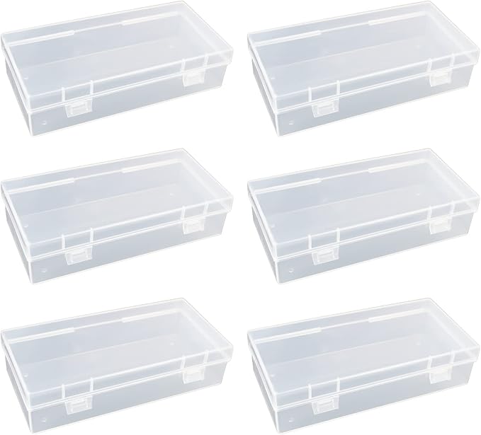 LJY 6 Pieces Rectangular Empty Mini Clear Plastic Organizer Storage Box Containers with Hinged Lids (7.3 x 3.5 x 1.8 inch, Transparent)