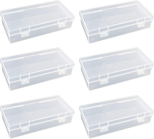 LJY 6 Pieces Rectangular Empty Mini Clear Plastic Organizer Storage Box Containers with Hinged Lids (7.3 x 3.5 x 1.8 inch, Transparent)