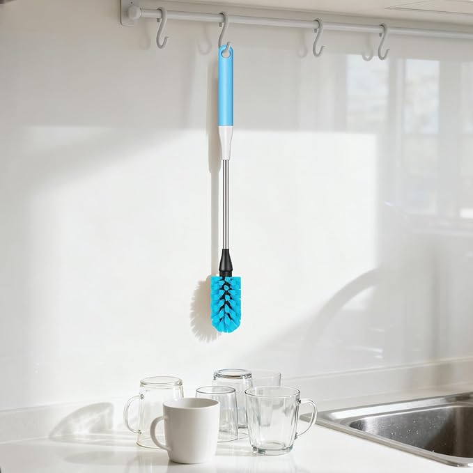 Water Bottle Brush, 15 Inches Bottles Brush, Long Handle Water Bottle Cleaner Brush, Kitchen Cup Brush Built for Cleaning Cup, Wine Glasses, Coffee Mugs, Tumblers, Wine Decanters, Blue