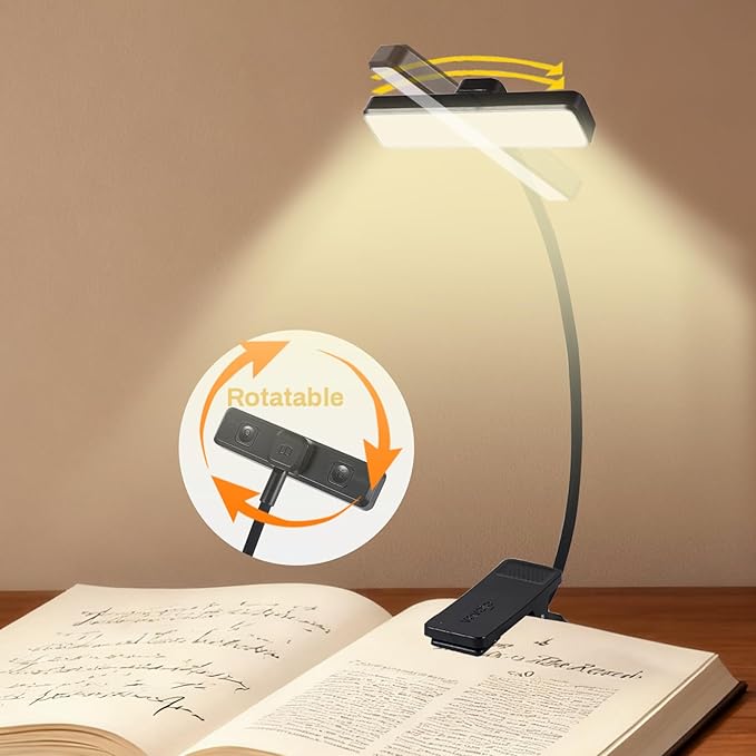 VAVOFO Rechargeable Book Light Rotatable：24 LEDs Reading Light, 3-Color & 9-Brightness Book Lamp, Eye Cared 120Hrs Runtime Lightweight Clip on Led Light for Book Lovers (Black)