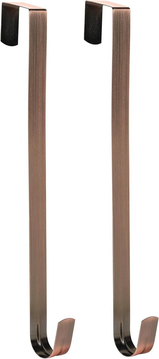 Wreath Hanger for Front Door, Slim Over The Door Hook, Easy to Use and Reusable Holiday Wreath Holder for Christmas, Thanksgiving, Halloween and Daily Décor(15" Antique Brass, 2)