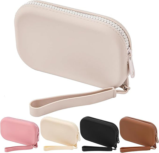 JOVAKIT Small Portable Silicone Makeup Bag for Women, Travel Waterproof Toiletry Cosmetic Bag Gifts for Women, Zipper Closure Makeup Case with Handle (Grey)