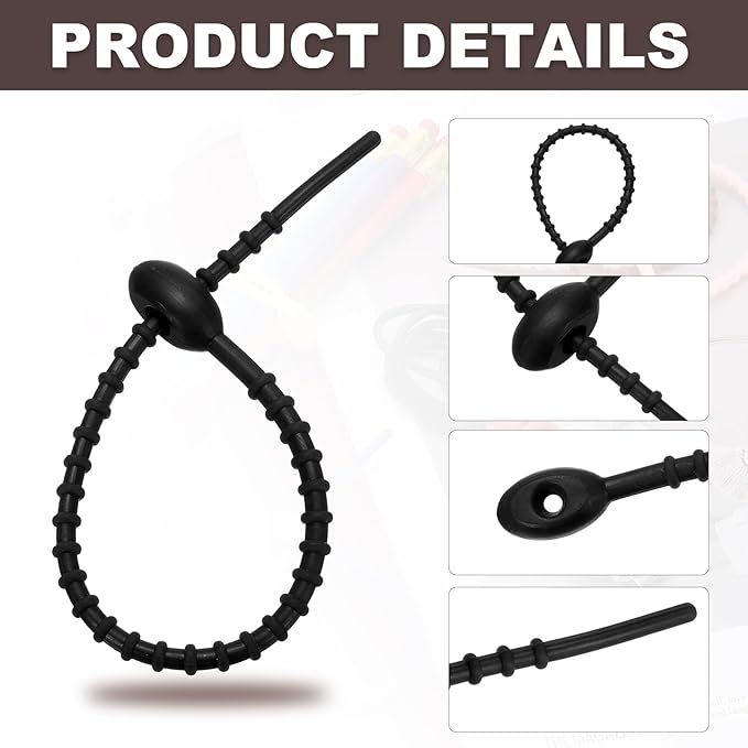 PATIKIL 8 Inch Silicone Cable Ties, 20pcs Rubber Reusable Twist Zip Ties Organizer for Home Office Kitchen Food bags Wires Adjustable Bag Clip, Black
