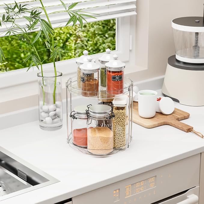 Yieach Clear 360 Rotating Bathroom Counter Organizer,2 Tier Spinning Perfume Organizer and Makeup Tower for Lotion,Hair,Face Skincare Beauty Products,Tiered Lazy Susan and Makeup Organizers for Vanity