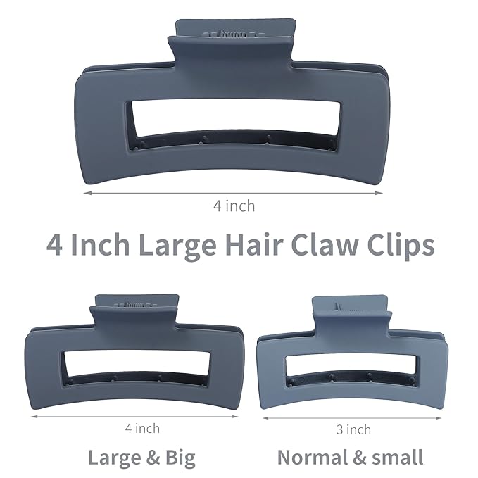 Large Square Jumbo Hair Clips - 4.1 Inch Big Jaw Clips for Thick Hair, 12 Pcs Bulk Accessories for Women and Girls - Neutral