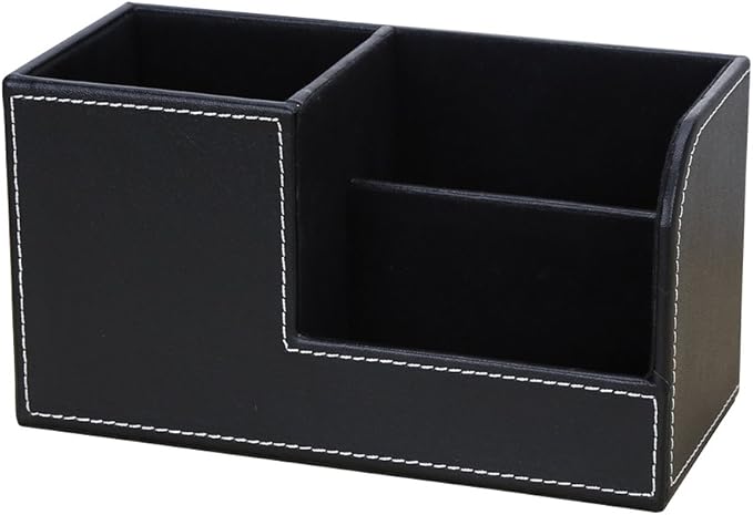 KINGFOM Desk Organizer Office Supplies Caddy Pu Leather Multi-function Storage Box Pen/Pencil,Cell phone, Business Name Cards Remote Control Holder Black