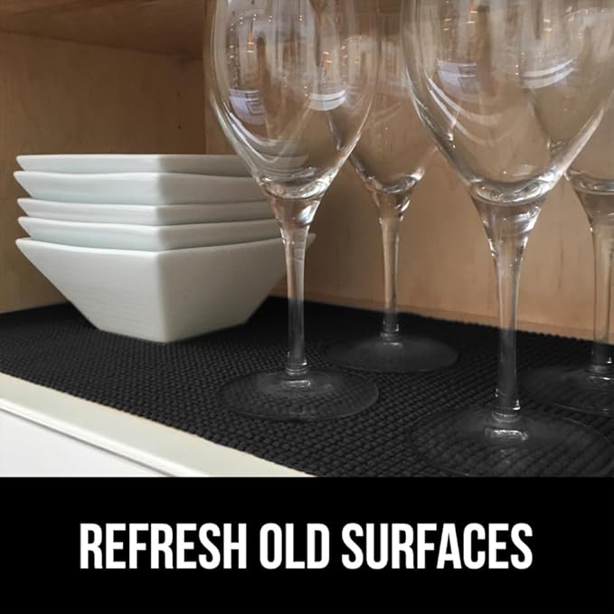 GORILLA GRIP powerGRIP Drawer Shelf and Cabinet Liner, Thick Strong Hold, Non-Adhesive Liners Protect Kitchen Cabinets and Cupboard, Bathroom Drawers, Easy Install, Breathable Mat, 24" x20', Black