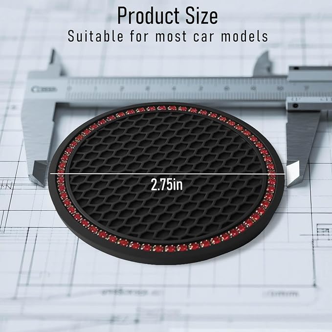 Car Cup Holder Coaster 4 Pack - Non Slip & Shockproof,Flexible PVC Rubber Insert for Car/Truck/SUV/Van (2.75"x0.2") Universal Fit Auto Cup Holders Accessories (Diamond Cup Coaster Red)