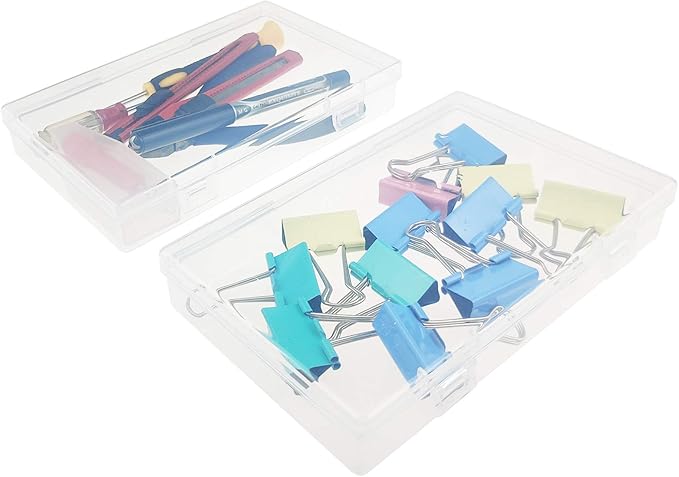 LJY 6 Pieces Rectangular Empty Mini Clear Plastic Organizer Storage Box Containers with Hinged Lids (7.1 x 4.3 x 1.2 inch, Transparent)