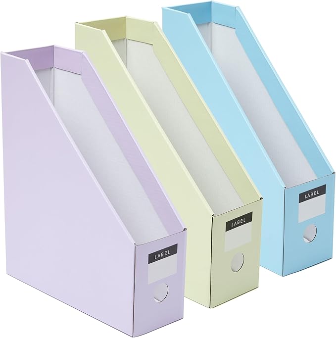 Y YOMA Cardboard File Magazine Holder, Pastel Color, 12 Pack Desktop Binder Holder with Labels Vertical File Storage Foldable Organizer Box, for Office Classroom Home Workspace