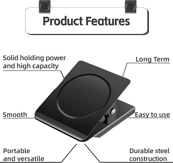 Grtard Strong Magnetic Clips, 2.2 Inch Extra Large Magnetic Clips Heavy Duty, 6Pack Magnet Clip for Fridge, Clip Magnets for Refrigerator, Whiteboard, Classroom, Kitchen, Office Organizer (Black)