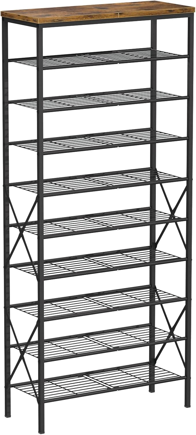 10-Tier Tall Shoe Rack, Large Capacity Shoe Shelf Holds 40-45 Pairs, Shoe Organizer for Entryway, Hallway, Living Room, Rustic Brown