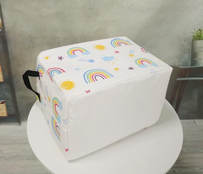 Rectangle Gift Storage Basket Home Shelf Storage Basket Organizer Box Clothes Laundry Hamper Nursery Basket Laundry Basket with Handles (Rainbow)