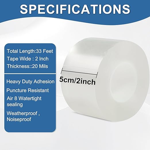 FOURGUN Window Sealing Tape 2IN x 33 FT Draft Isolation No Residue Removable Adhesive Waterproof Windows Doors Shower Glass AC Units Ideal for Winter Seal & Summer Cold Air Loss Prevention