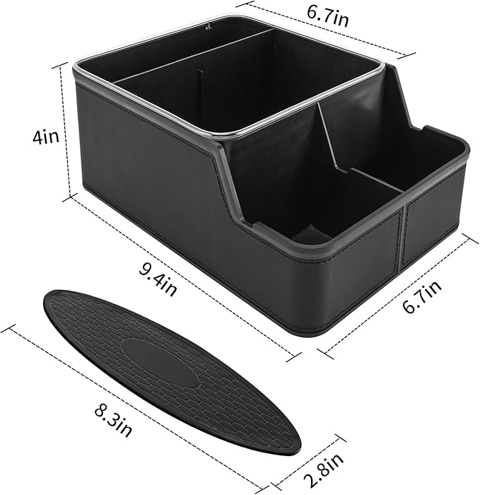 Car Storage Organizer Between Seats, Center Console Armrest Storage Box, Back Seat Organizer with Small Compartment, Car Interior Storage Box, Cup Holder Tray with Non-slip Mat (Black)
