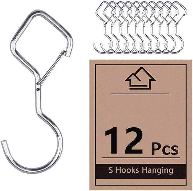 Anti Drop Hooks S Hooks 12 Pack Silver Metal Diamond S Shelf Clips for Hanging Closet Plants Pots Pans Kitchen
