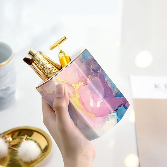 WAVEYU Pen Holder for Desk, Cute Ceramic Pencil Holder, Pen Cup Marker Holder Makeup Brush Holders, Desk Accessories & Workspace Organizers for Office, Home, Gold