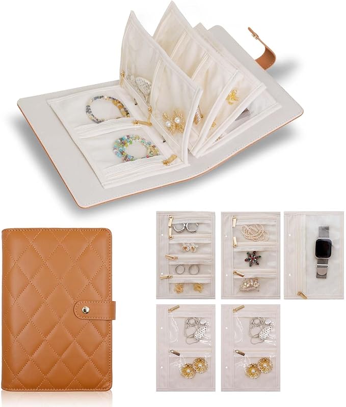 Travel Jewelry Organizer Case ， Portable Jewelry Organizers Storage Book, Compact Jewelry Roll for Earrings, Rings, Necklaces - Perfect Jewelry Travel Bag for Women