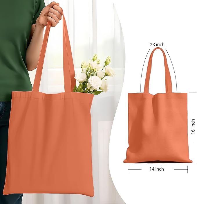 1 Pack Available Premium Canvas Reusable Tote Gift Bags,Made of Natural Canvas with Handle,Work,DIY,Shopping(Orange)