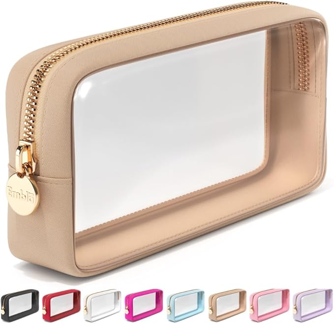Clear Makeup Bag Zipper Pouch, Transparent Cosmetic Case Organizer, TSA Approved Travel Toiletry Case, Travel Accessories Essentials Makeup Tote for Women, Small Cute Make up Bag for Purse - Sand
