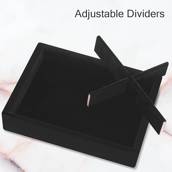DesignSter Small Jewelry Tray-Ring Organizer 2PCS Premium Velvet Rings Earrings Display Tray Storage Insert Holder for Jewelry Box, Drawer, Dresser (4 Grids, Black)