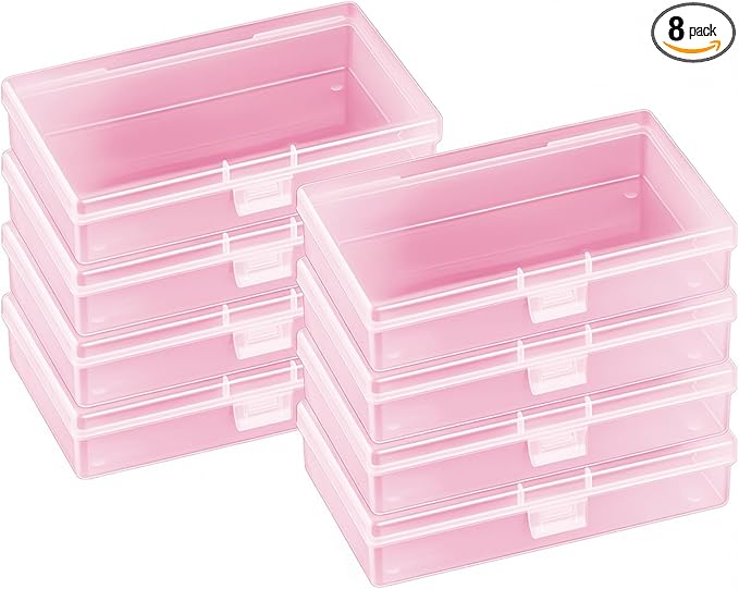 Goodma 8 Pieces Rectangular Empty Mini Plastic Organizer Storage Box Containers with Hinged Lids for Small Items and Other Craft Projects (Pink, 5.3 x 3.1 x 1.2 inch)