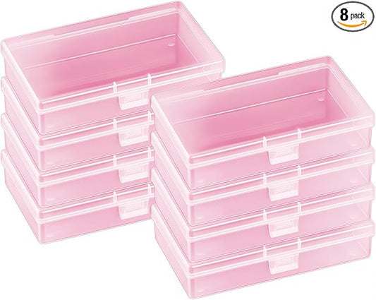 Goodma 8 Pieces Rectangular Empty Mini Plastic Organizer Storage Box Containers with Hinged Lids for Small Items and Other Craft Projects (Pink, 5.3 x 3.1 x 1.2 inch)