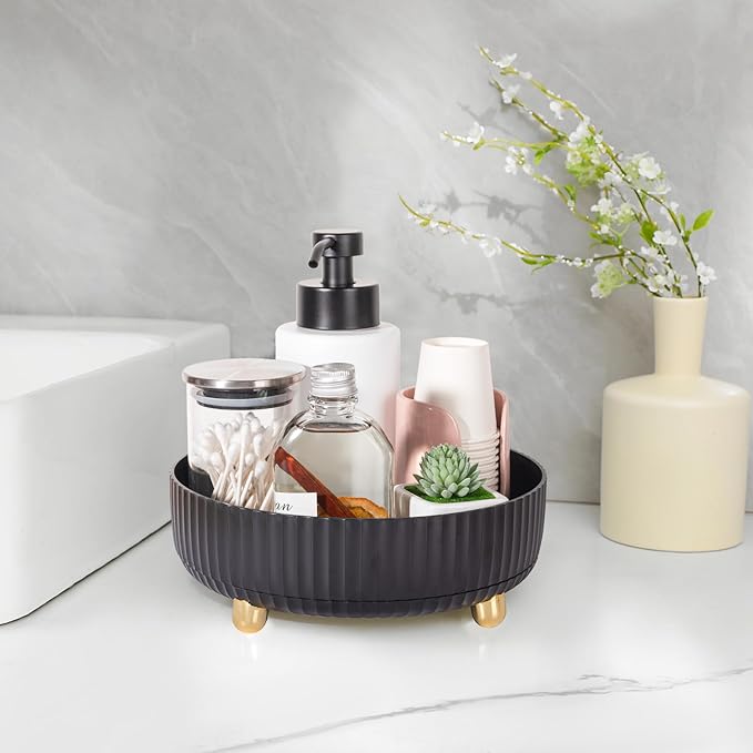 Anyoifax Makeup Perfume Organizer Tray, 360-Degree Rotating Lazy Susan Skincare Lotion Organizer, Spinning Cosmetics Storage for Dresser, Vanity, Bathroom Countertop, Small Black