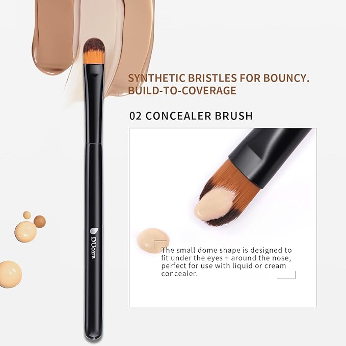 DUcare Foundation Brush and Concealer Brush 2Pcs Contour Bronzer Kabuki Brush for Face Synthetic Liquid Blending Mineral Powder Makeup Tools