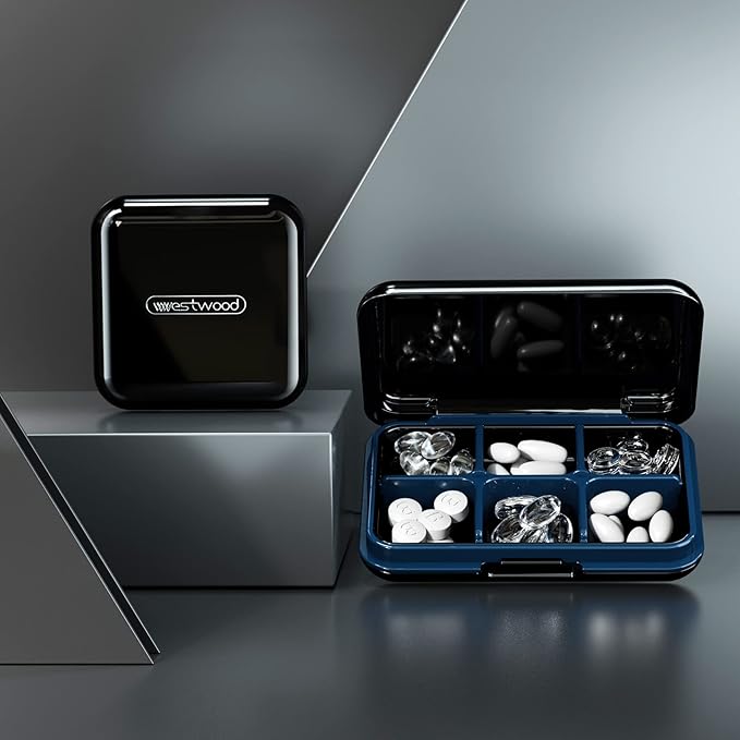 DUBSTAR Travel Pill Organizer Moisture Waterproof Small Pill Box for Pocket Purse 4+6 Compartments Portable Pill Case Medicine Vitamin Holder Container,Black