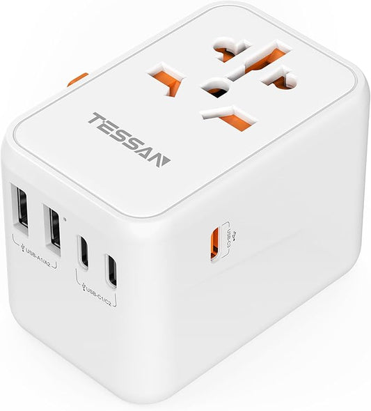 TESSAN Universal Travel Adapter Worldwide, GaN 65W International Plug Adapter with 3 USB C 2 USB A Ports, World Power Outlet for European USA UK Australia Ireland (Type C/G/A/I)