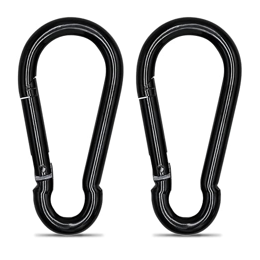 KINLINK 2 Pack Black Carabiner Clip, 5.5 inch Heavy Duty Spring Snap Hook, Large Carabiner Clips for Camping, Swing Set, Hammock, Hiking, Travel, Weight Lifting Machine, Home Gym Equipment