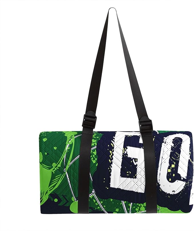 Outdoor Picnic Blanket Portable Ultrasonic Waterproof Picnic Cartoon Soccer Green Printed Camping Beach Mat for Sand and Wet Grass Hiking (Cartoon Soccer L