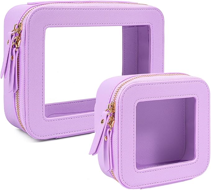 Travel Clear Makeup Bag Set, TSA Approved Cosmetic Bag Case with Zipper Portable Makeup Pouch Toiletry Bag Women Traveling Cosmetic Organizer Storage Bag Car Organizer Car Essentials for Women