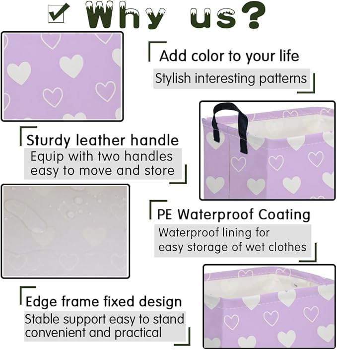 Rectangular Purple heart,Valentine's Day Gift Basket,nursery basket,Pink girls gift baskets,kids toy storage Bin, Love Heart Room Decor for Home,Shelf Baskets(Purple heart)