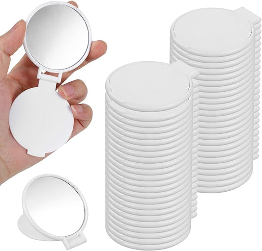 50 Pcs Round Compact Folding Portable Pocket Mirror for Purse Mini Folding Makeup Mirrors Bulk Vintage Travel Makeup Mirror for Women Daily Use (White)