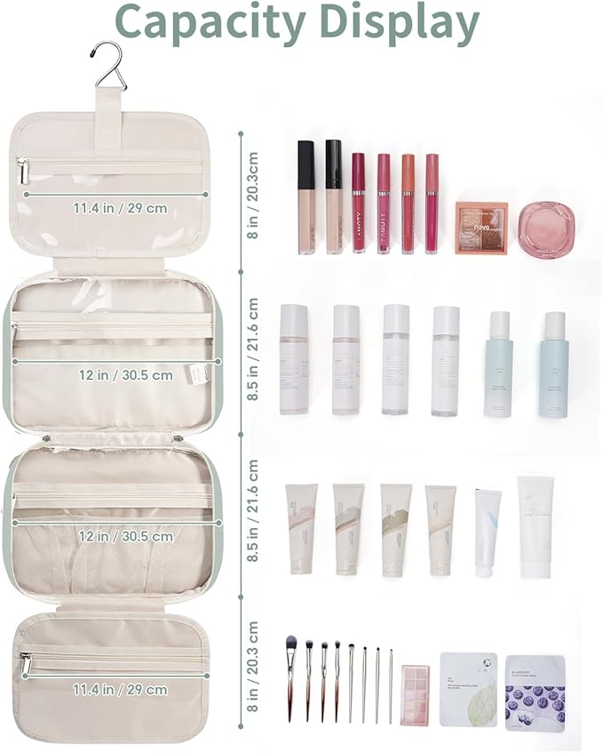 Narwey Travel Toiletry Bag for Women Large Hanging Makeup Bag Organizer Toiletries Bag for Full Size Essentials Accessories Cosmetics (Mint Green (Large))