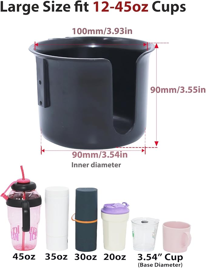 Magnetic Cup Holder, Dual Magnet Bottle Holder Fit 45oz Large Capacity, with Non-Slip Pad & Rubber-Coated Magnet Fits Metal Surfaces, Drink Holder for Tractor Mower Bus Forklift (Large)