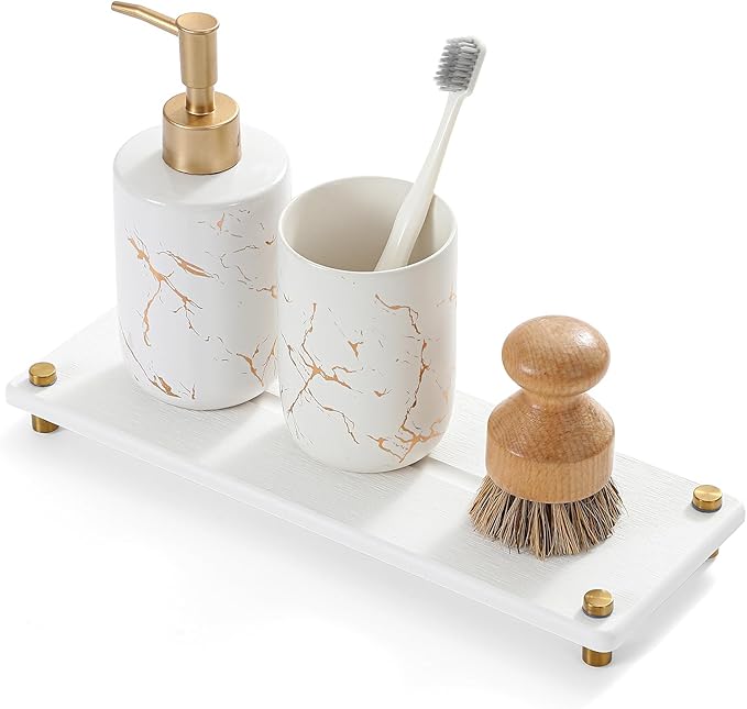 White Gold Dish Drying Rack Tray, Water Absorbing Stone Sink Caddy Kitchen Sink Organizer, Diatomite Bathroom Counter Faucet Mat Coaster, Soap Riser Dispenser Sponge Holder, White 12.5" x 4.5"