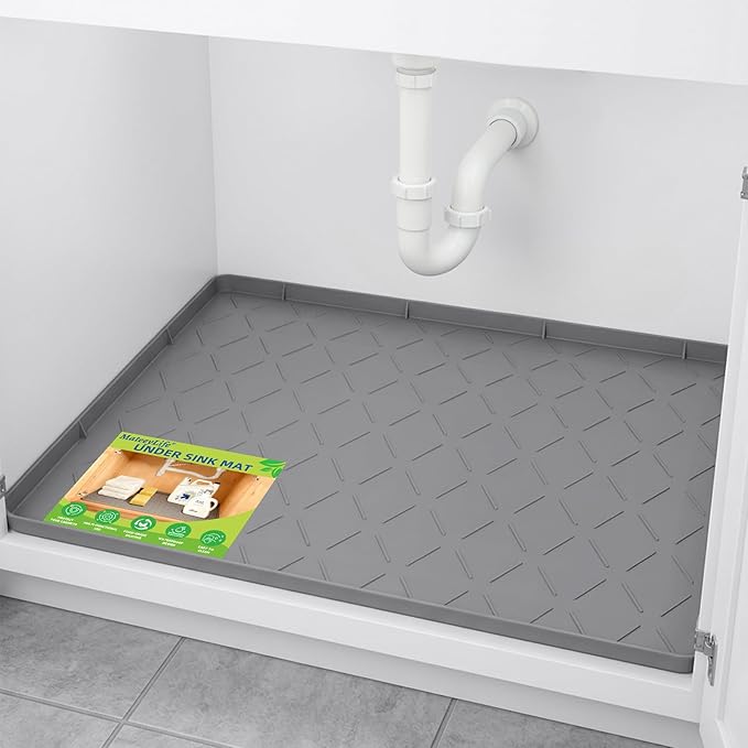 Mateeylife Under Sink Mats for Kitchen Waterproof 22"X19", Undersink Protectors，Silicone Mat Cabinet Liner, Under Sink Organizer for Bathroom and Kitchen，Boot Tray Pet Food Mat, Dark Grey